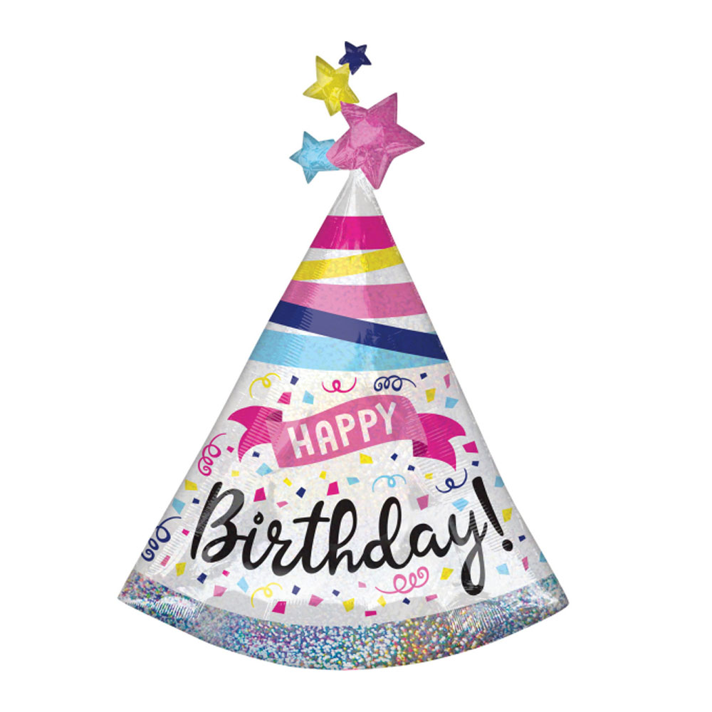 FOIL BALLOON SUPER SHAPE HAT HAPPY BIRTHDAY SPARKLE 68X91CM