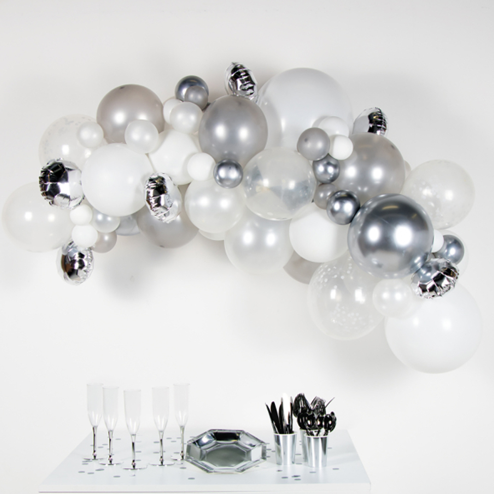 DIY GARLAND BALLOONS SILVER 66PCS WITH TAPE 4M & STICKERS - Pergamos