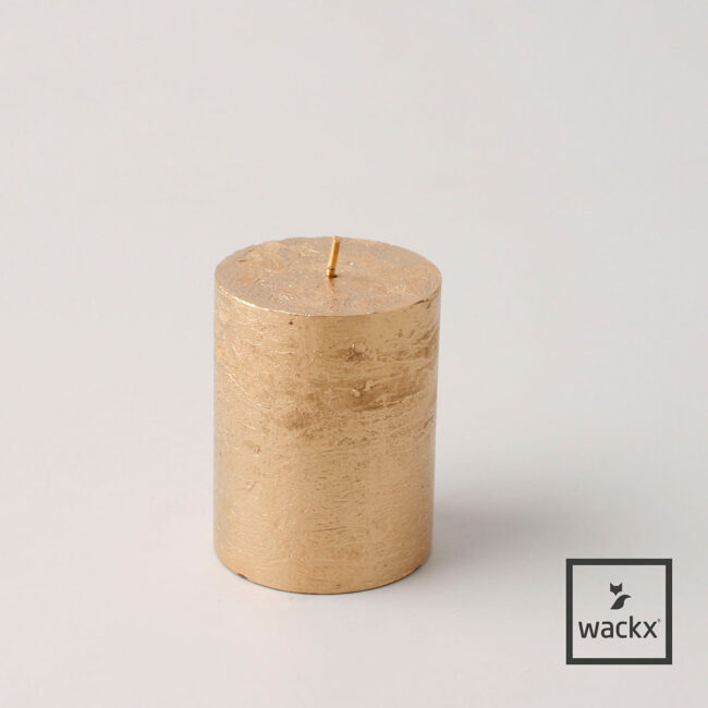 CANDLE RUSTIC CYLINDER GOLD 6X8CM