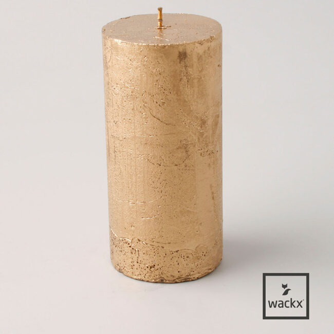 CANDLE RUSTIC CYLINDER GOLD 7X15CM