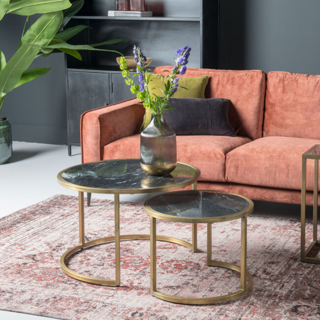 SET OF 2 COFFEE TABLES JAMIE MARBLE BLACK GOLD 70X70X38CM - Image 3