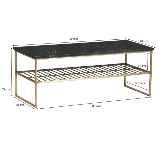 COFFEE TABLE DIAN MARBLE BLACK GOLD 90X40X35CM - Image 3