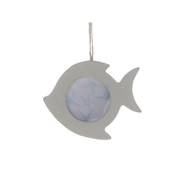 WOODEN FISH HANGING TAUPE/BLUE 8.5X0.9X11CM