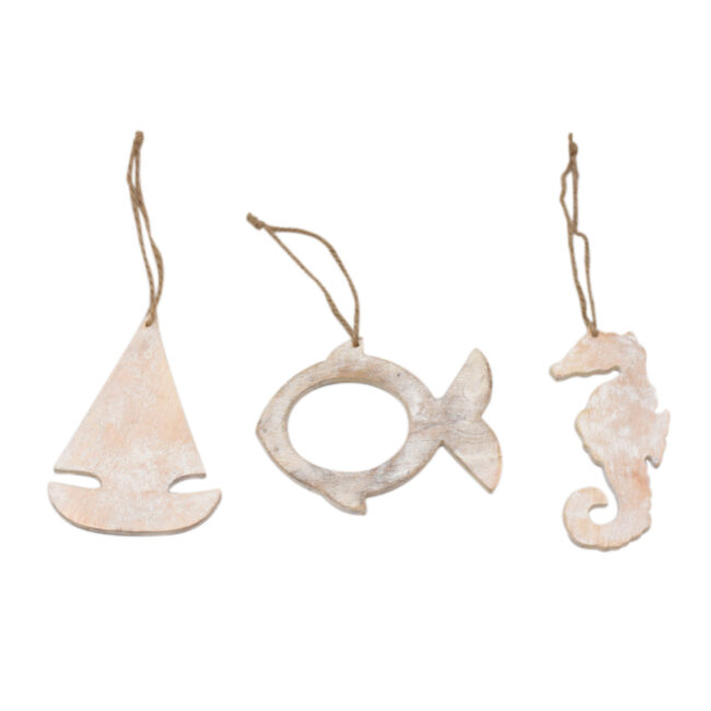 HANGING MANGO WOODEN DECORS SEA 20X16X1CM 3PCS