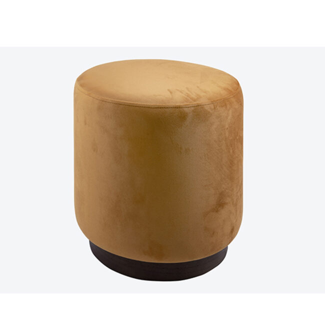 POUF WOOD RIM VELVET OCHRE YELLOW 36XH38CM