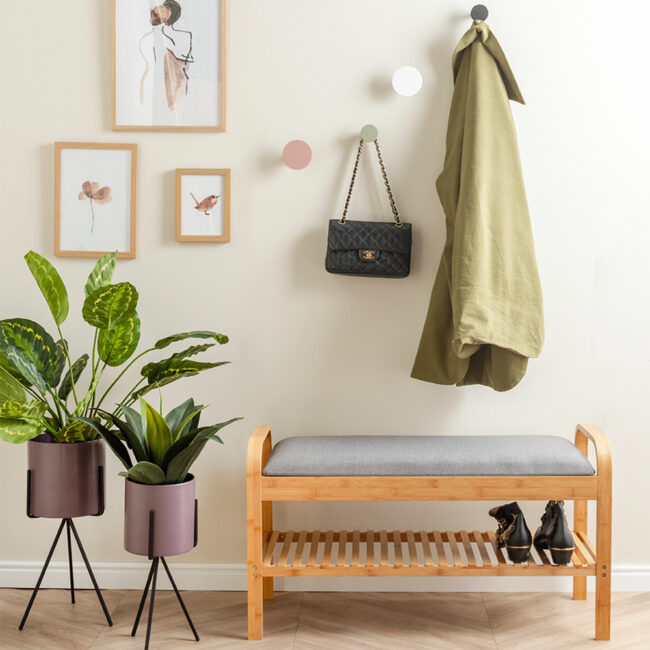 BENCH ARCH BAMBOO GREY FABRIC 90X33X50CM - Image 3