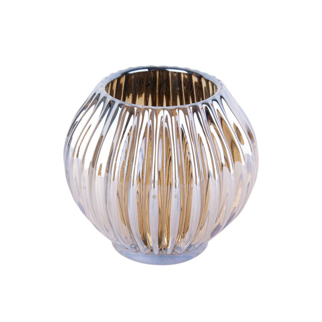 ROUND GLASS TEA LIGHT HOLDER VOTIVE SPARKLE AMBER BROWN 9.3XH8.8CM