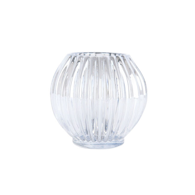 GLASS ROUND TEA LIGHT HOLDER VOTIVE SPARKLE LINES SILVER 9.3X8.8CM