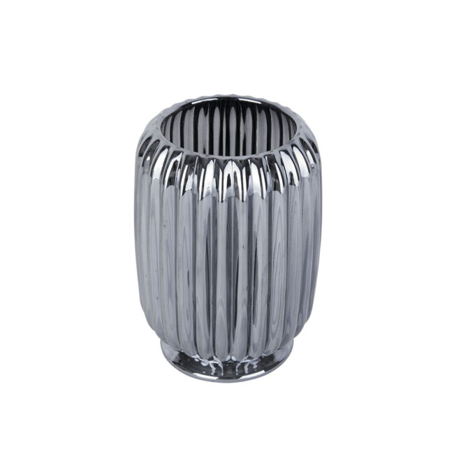 GLASS TEA LIGHT HOLDER VOTIVE SPARKLE LINES BLACK 8.5XH12.5CM