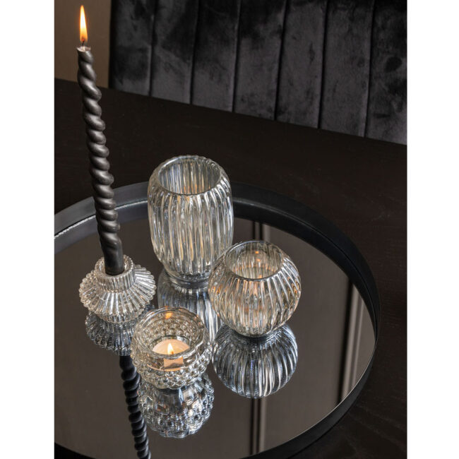 GLASS TEA LIGHT HOLDER VOTIVE SPARKLE LINES LARGE SILVER 8X12.5CM - Image 2