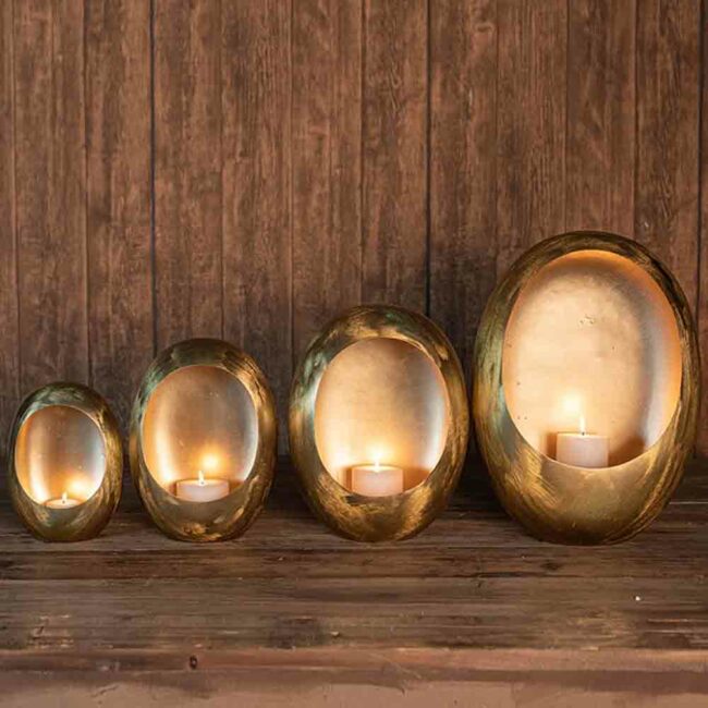 TEALIGHT HOLDER MEDIUM ROUND EGGY GOLD 11.5X21X29CM - Image 3