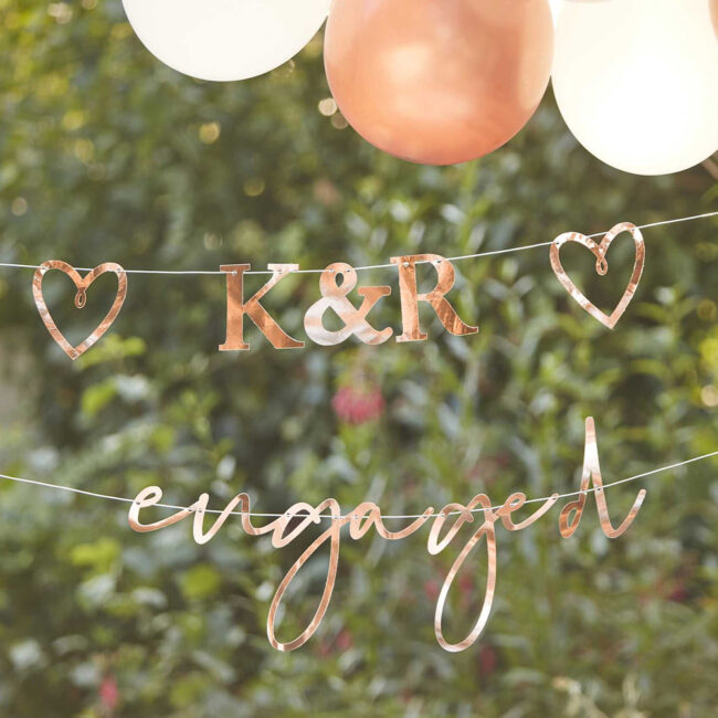 CUSTOMISABLE BUNTING 'ENGAGED' WITH HEARTS ROSE GOLD, 24 LETTERS, 4M TWINE & 2 STRANDS - Image 3