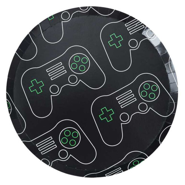 PAPER PLATES CONTROLLER PRINT GAME ON BLACK/GREEN 25CM 8PCS
