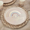 PAPER PLATES 'HAPPY EVERYTHING' RAINBOW SHIMMERING GOLD 25CM 8PCS - Image 2