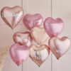 CUSTOMISABLE FOIL HEART SHAPED BALLOONS PINK/ROSE GOLD 8PCS & 12 STICKERS LETTERS WHITE - Image 2
