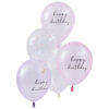BALLOONS 'HAPPY BIRTHDAY' PEARLISED PINK/LILAC & CLEAR SHELL CONFETTI 5PCS