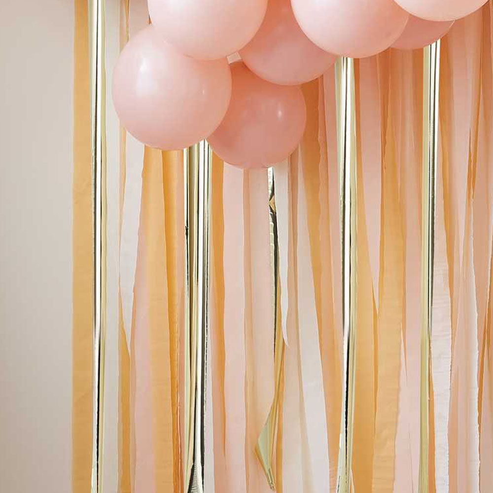 Peach and Gold Party Streamers Backdrop