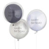 BALLOONS 'HAPPY BIRTHDAY' DOUBLE STUFFED BLUE/GREY 18'' 3PCS