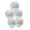BALLOONS FILLED WITH CONFETTI 'HAPPY BIRTHDAY' LEAVES 5PCS