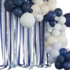 70 BALLOONS BACKDROP ARCH KIT & STREAMERS BLUE/CREAM/SILVER/WHITE