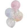 BALLOONS & CLEAR CONFETTI 'HAPPY MOTHERS DAY' PASTEL BLUE/PINK/PEACH 5PCS