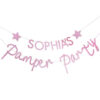 PERSONALISED BUNTING PAMPER PARTY WITH 2 STRINGS 2.5M EACH & 70 LETTERS PINK GLITTER