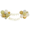 BUNTING 'HAPPY BIRTHDAY' 24 BALLOONS, 2 STRINGS, TAPE GREEN/GREY/SAND/GOLD