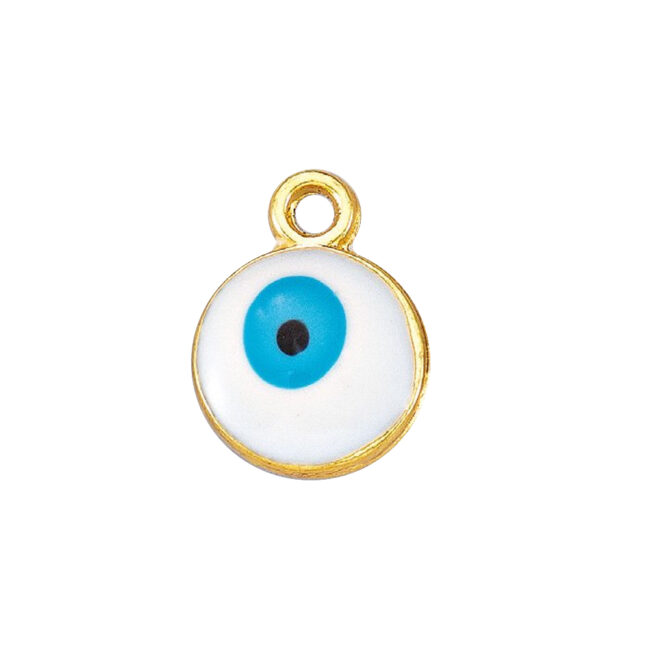 EYE WITH ENAMEL LIGHT BLUE & GOLD 13X10MM 50PCS