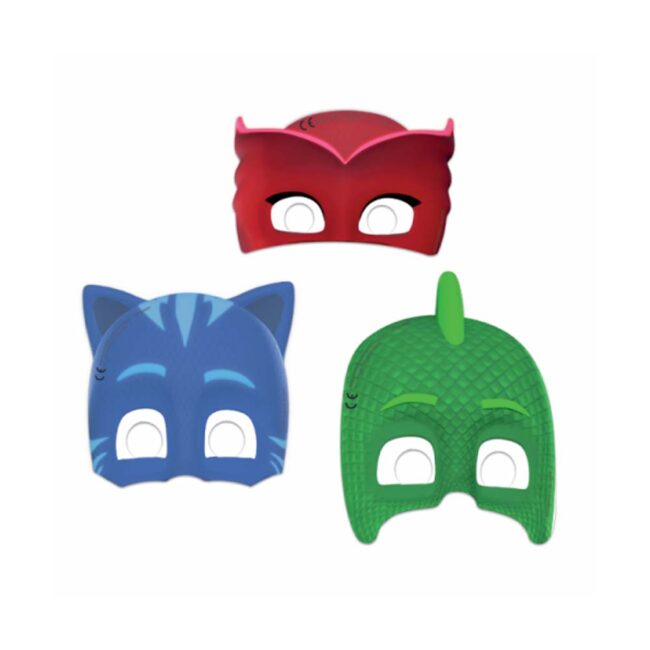 DIE-CUT PAPER MASKS PJ MASKS (3 DESIGNS) RED/BLUE/GREEN 6PCS