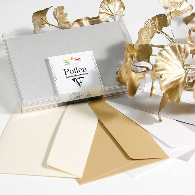 SET OF 20 CARDS 11X15.5CM & 20 ENVELOPES 11.4X16.2CM SILVER, IRIDESCENT WHITE, GOLD & CREAM 20PCS - Image 3