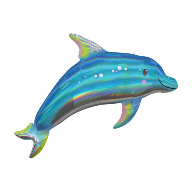 FOIL BALLOON IRIDESCENT BLUE DOLPHIN 73X68CM