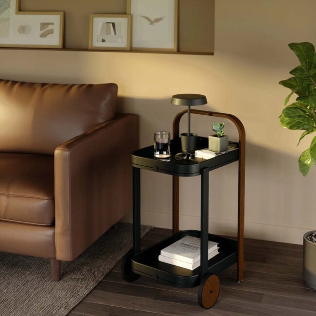 BELLWOOD BAR SERVING CART BLACK & WALNUT 53X44X80CM - Image 3
