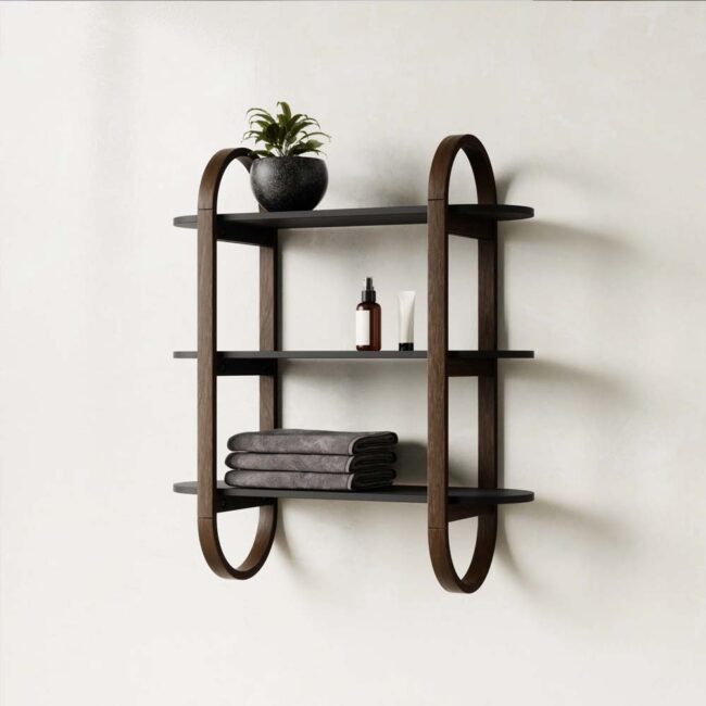 BELLWOOD WALL SHELF BLACK & WALNUT 65X24X75CM - Image 3