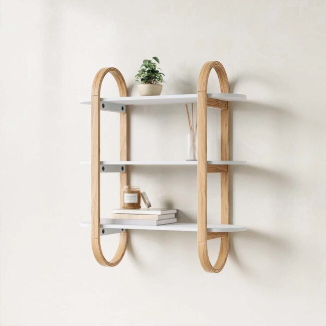 BELLWOOD WALL SHELF WHITE & NATURAL 65X24X75CM - Image 3
