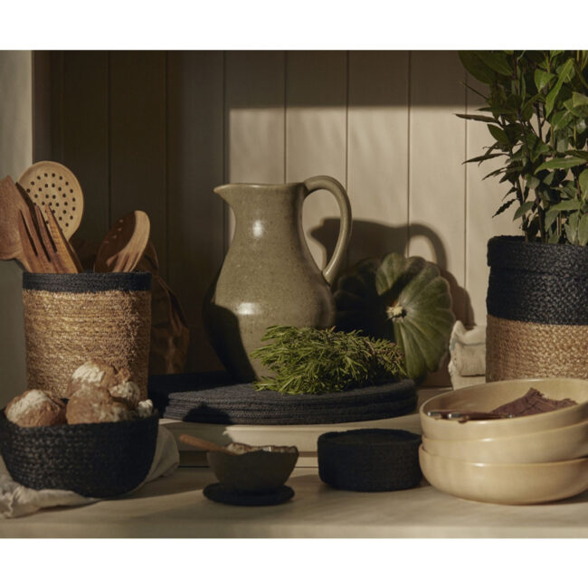 BASKET CYLINDER ELIN NATURAL & BLACK - Image 3
