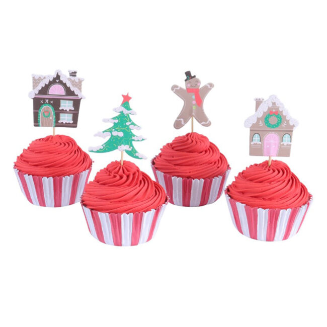 SET OF 24 CASES TOPPERS CUPCAKE GINGERBREAD CHRISTMAS - Image 3