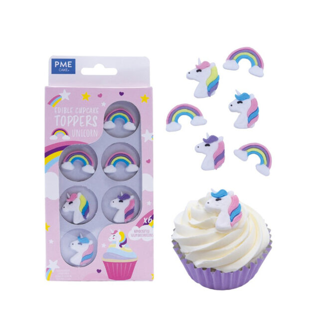 SET OF 6 CUPCAKE TOPPERS UNICORN RAINBOW - Image 3
