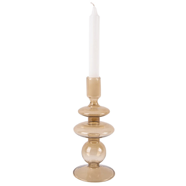 CANDLEHOLDER GLASS ART RINGS SAND BROWN 20CM - Image 3