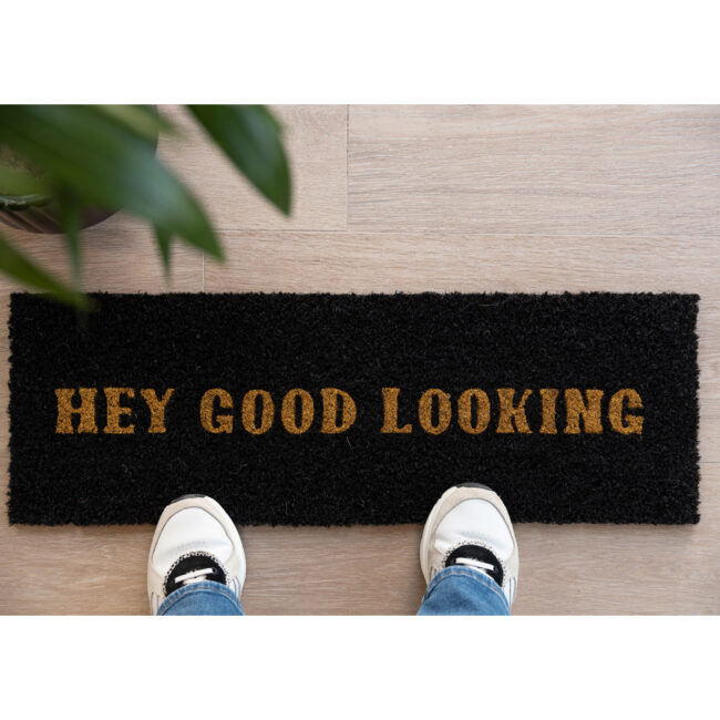 DOOR MAT "HEY GOOD LOOKING" GOLD BLACK 75X26CM - Image 3
