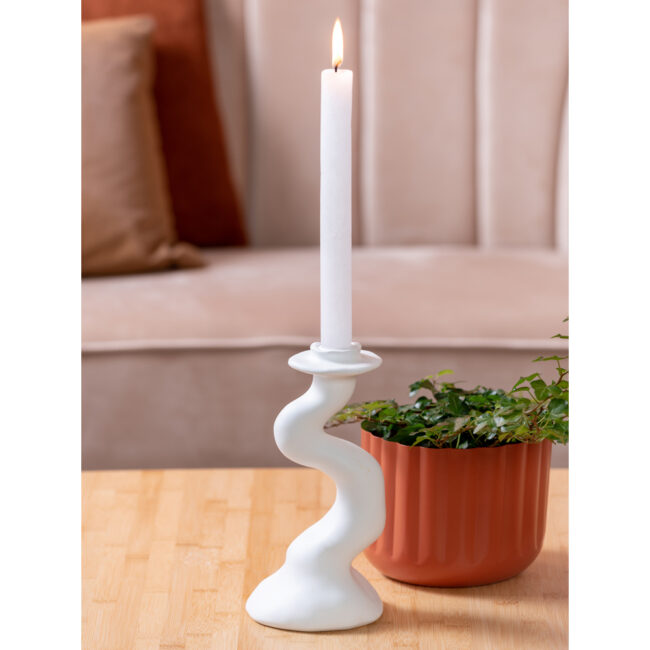 CANDLEHOLDER ORGANIC SWIRL WHITE 25.5CM - Image 3