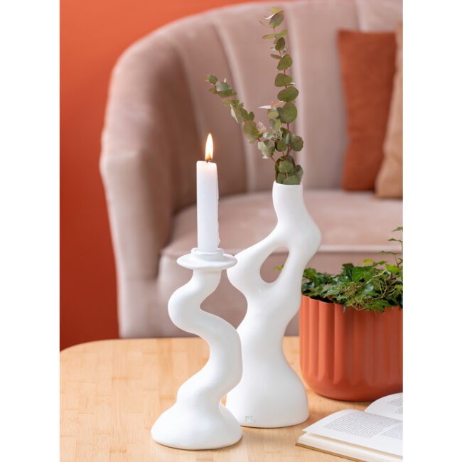 CANDLEHOLDER ORGANIC SWIRL WHITE 25.5CM - Image 4
