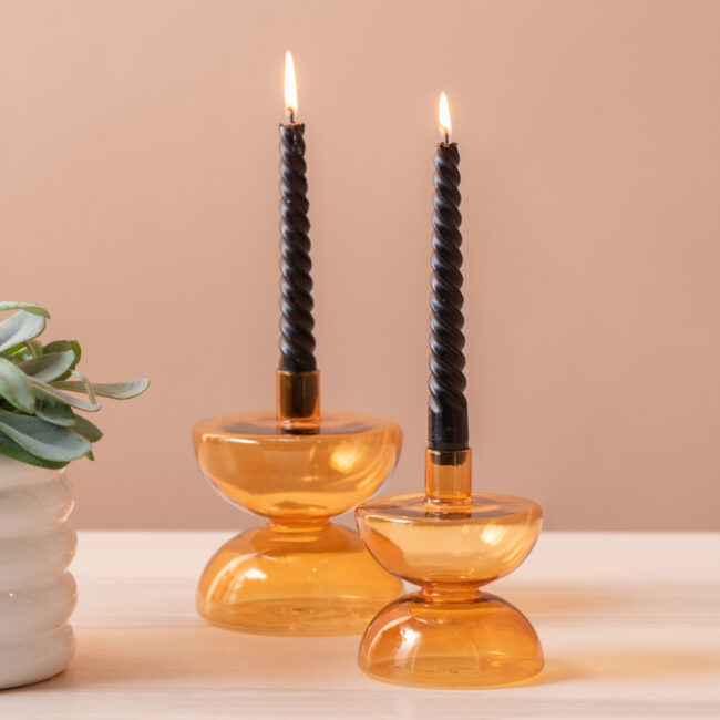 CANDLEHOLDER DIABOLO GLASS OCHRE YELLOW 13CM - Image 3