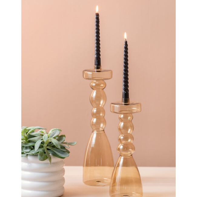 CANDLEHOLDER PAWN GLASS SAND BROWN 31CM - Image 4