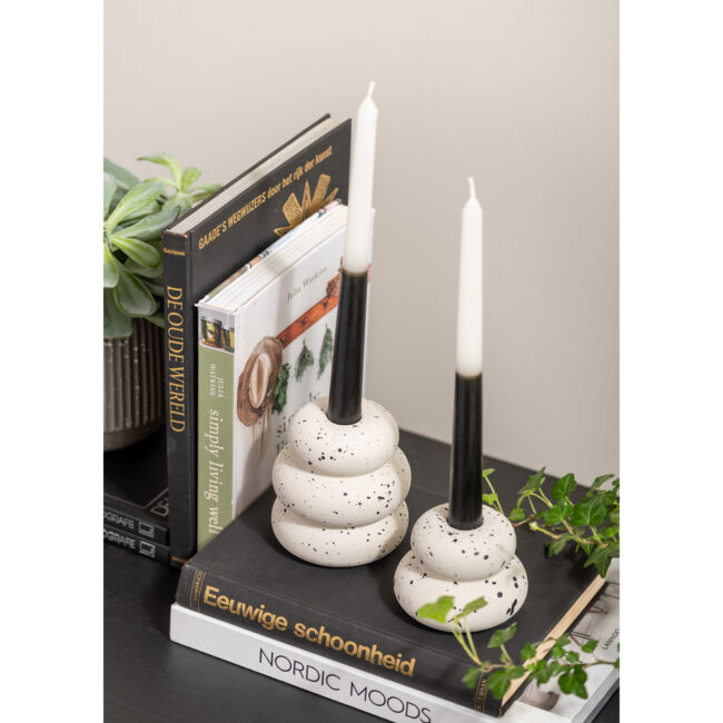CANDLEHOLDER SPECKLES RINGS CEMENT WHITE 8CM - Image 3