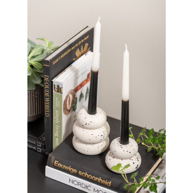 CANDLEHOLDER SPECKLES RINGS CEMENT WHITE 11CM - Image 3