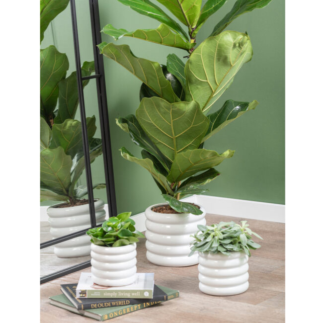 PLANT POT BOBBLY GLAZED CERAMIC WHITE 13CM - Image 3