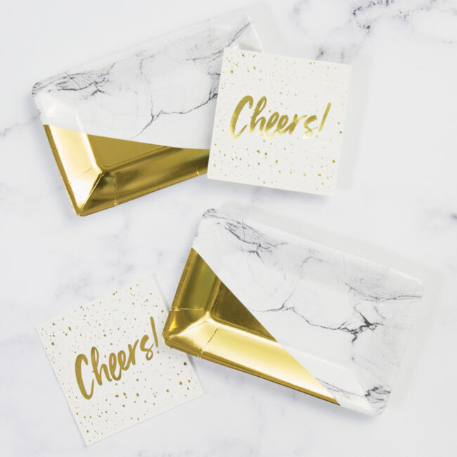 BEVERAGE NAPKINS 3PLY "CHEERS" WHITE/GOLD 13CM 24PCS - Image 5