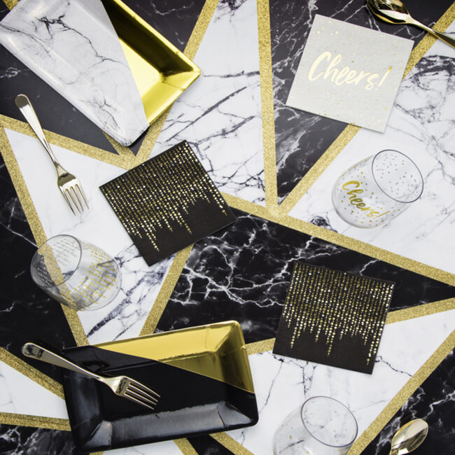 BEVERAGE NAPKINS 3PLY "CHEERS" WHITE/GOLD 13CM 24PCS - Image 7