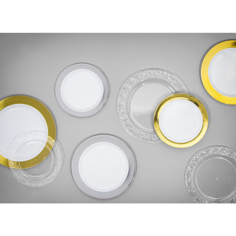 PLASTIC PLATES GOLD RIM 23CM 10PCS Pergamos