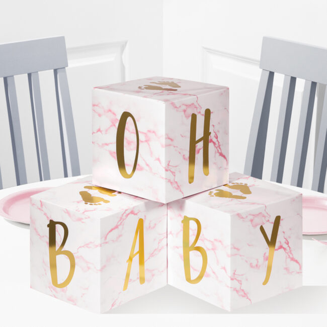 BABY BLOCKS CENTERPIECE PINK/MARBLE 15X15X15CM 3PCS - Image 5